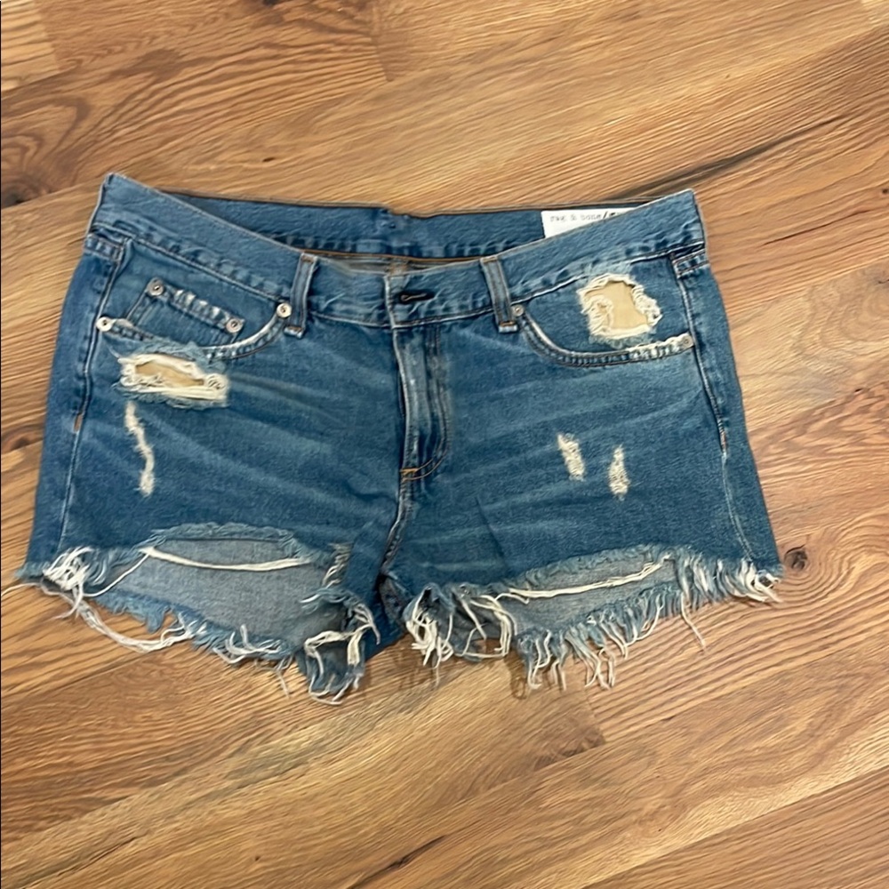 Rag & Bone Blue Jean Shorts with Distressed Frayed Hem